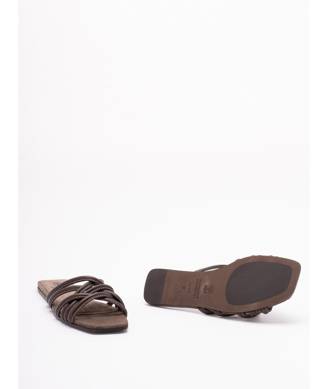 BRUNELLO CUCINELLI Коричневые кожаные шлепанцы, фото 4