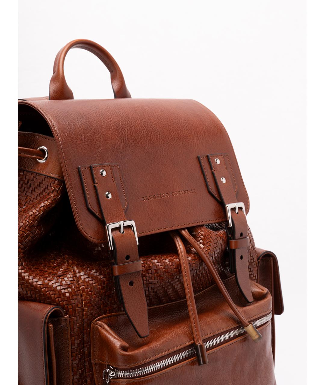 BRUNELLO CUCINELLI Коричневый кожаный рюкзак, фото 4