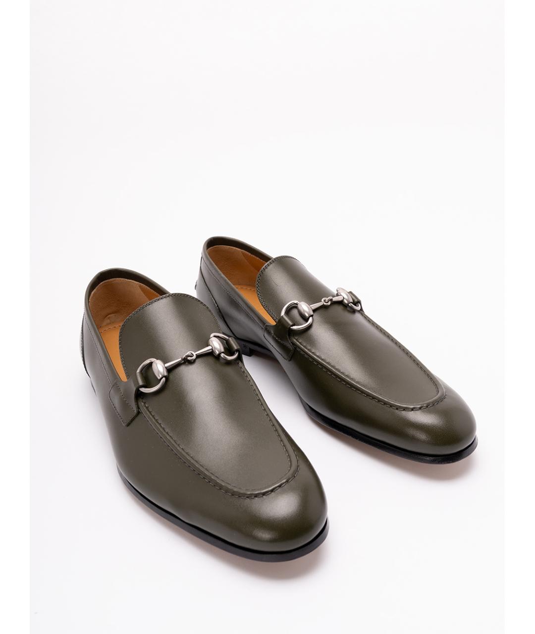 GUCCI Хаки кожаные лоферы, фото 5