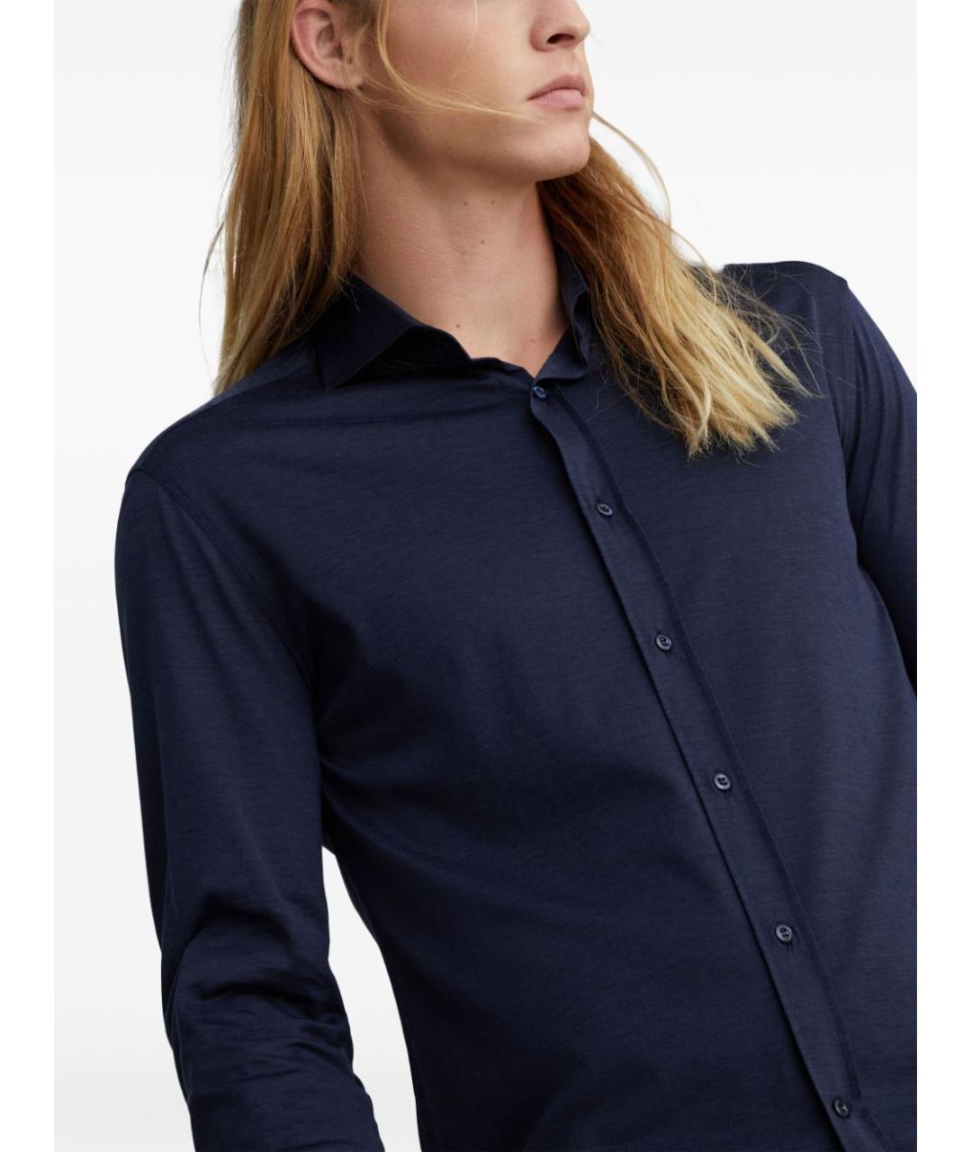 BRUNELLO CUCINELLI Темно-синяя шелковая кэжуал рубашка, фото 5