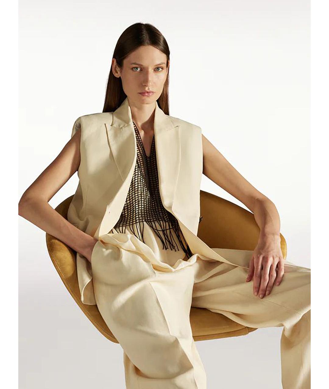 LIVIANA CONTI Бежевые вискозные прямые брюки, фото 6