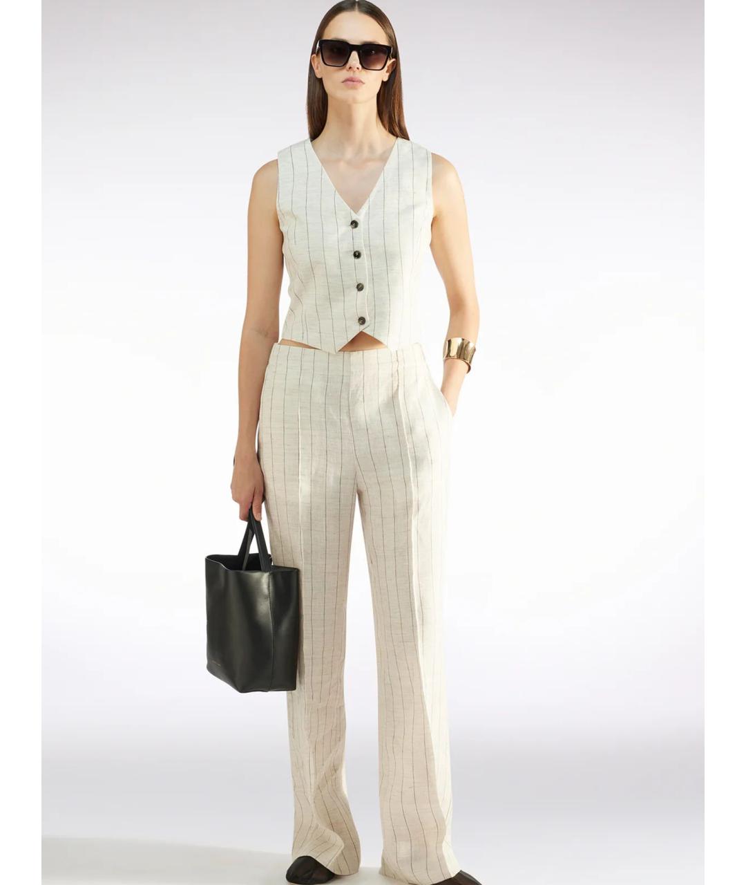 LIVIANA CONTI Белые льняные брюки широкие, фото 4