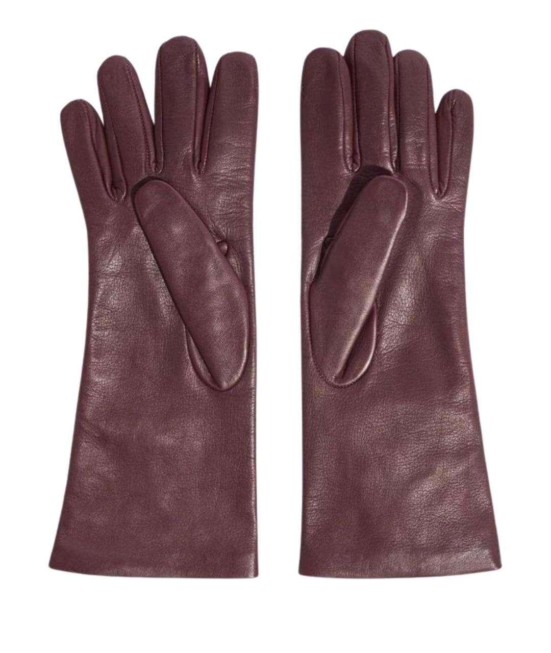 LIVIANA CONTI Бордовые кожаные перчатки, фото 2