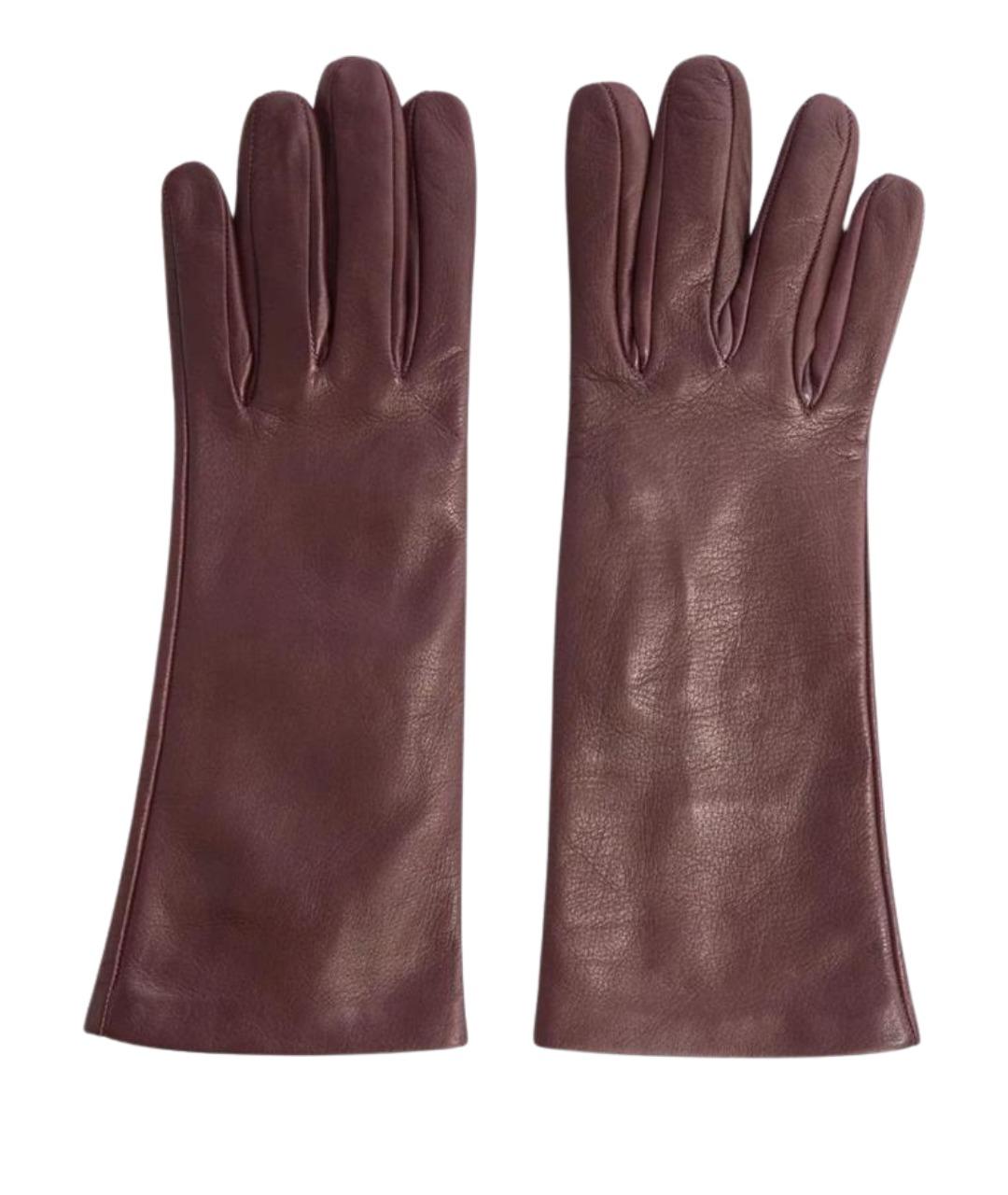 LIVIANA CONTI Бордовые кожаные перчатки, фото 1