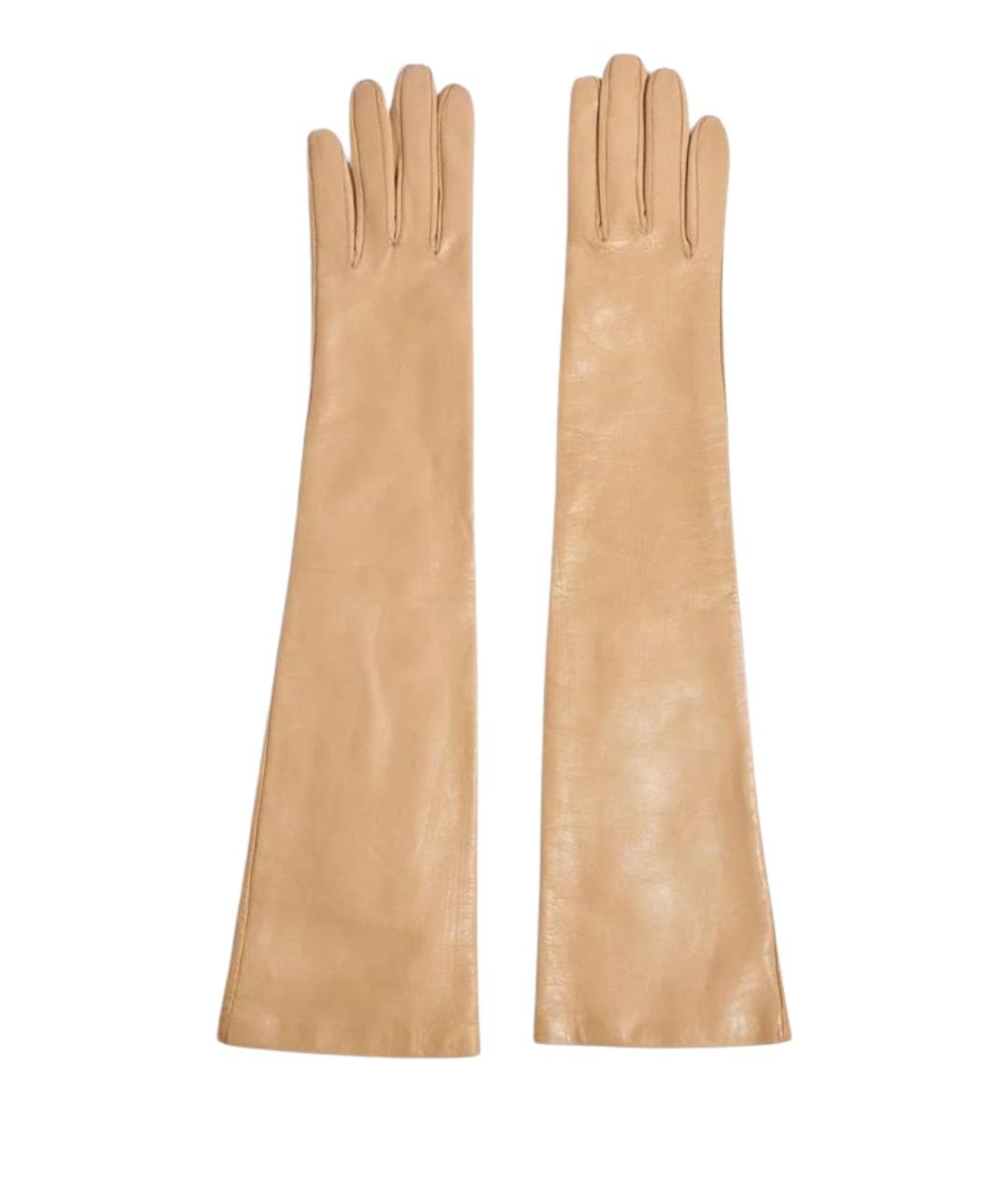 LIVIANA CONTI Бежевые кожаные перчатки, фото 1