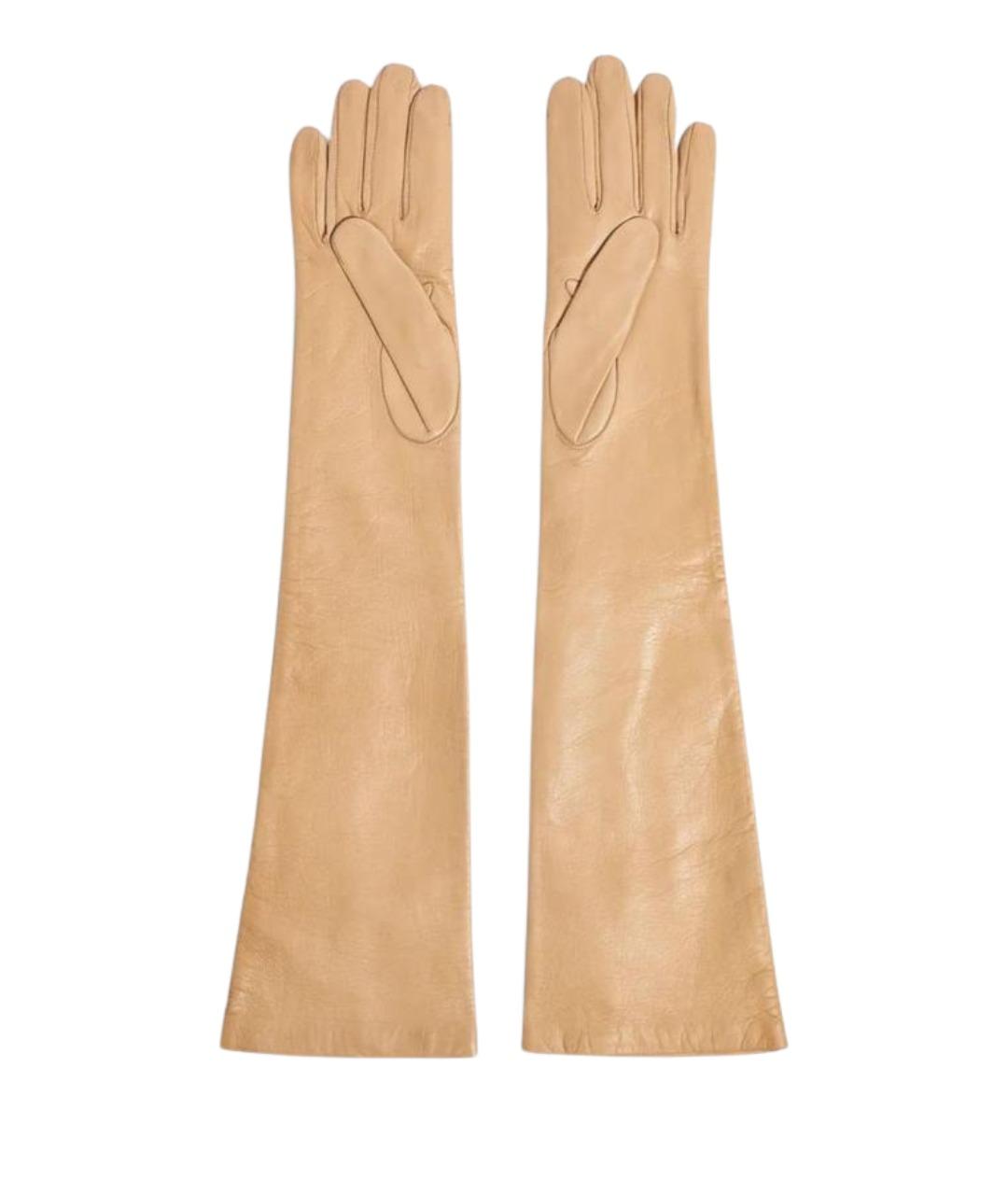 LIVIANA CONTI Бежевые кожаные перчатки, фото 2
