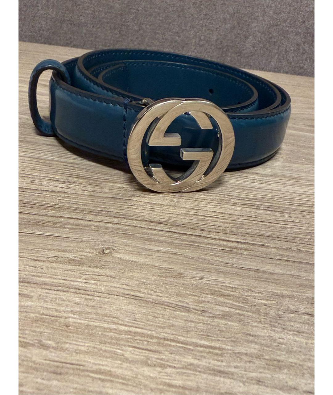 GUCCI Темно-синий ремень из лакированной кожи, фото 5