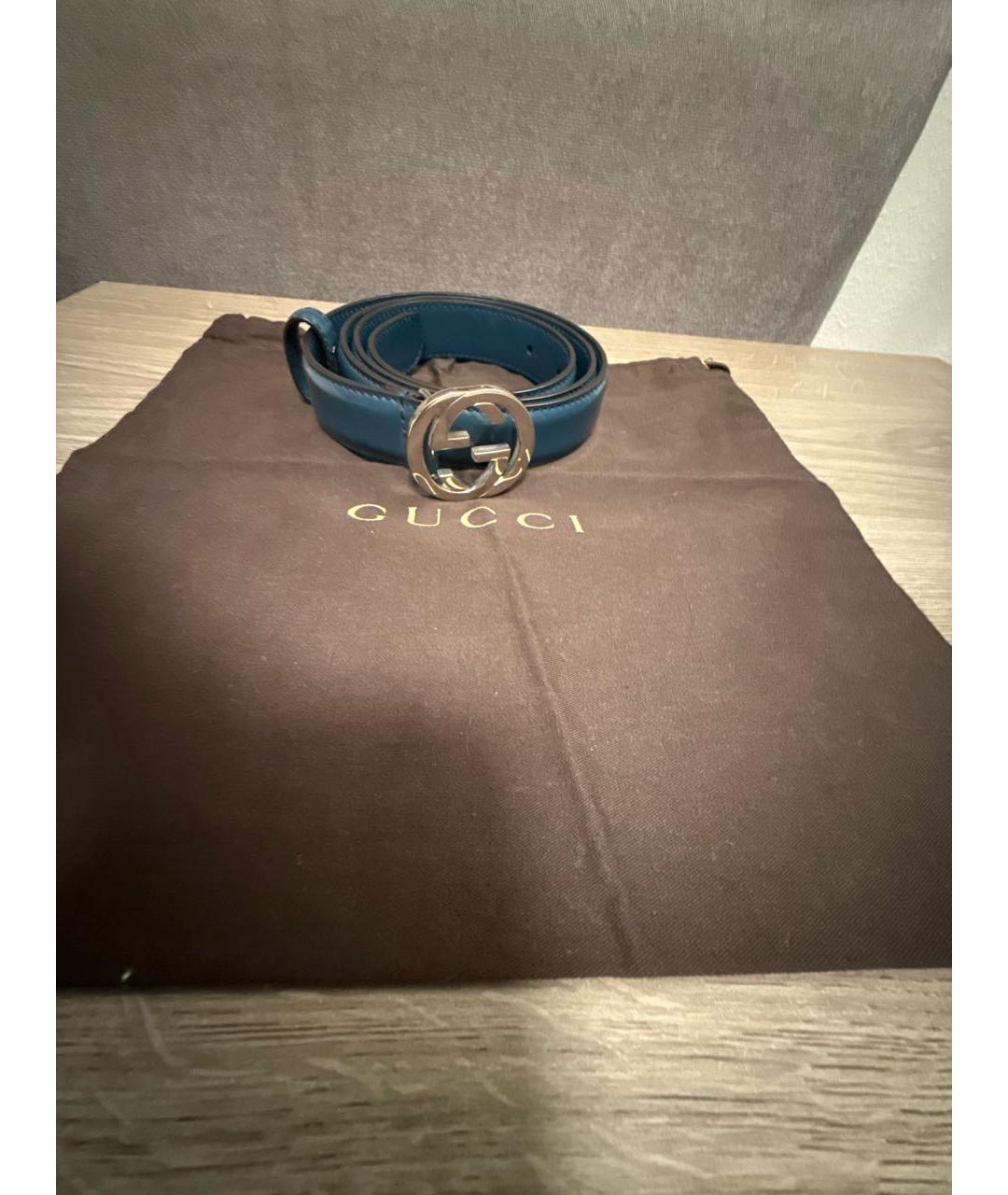 GUCCI Темно-синий ремень из лакированной кожи, фото 4