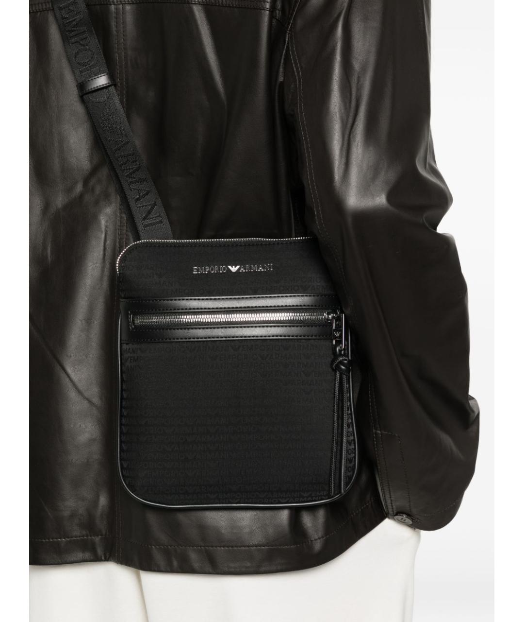 EMPORIO ARMANI Черная тканевая сумка на плечо, фото 4