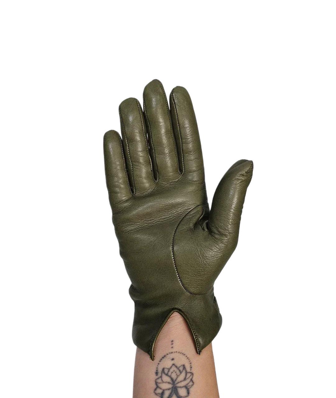 COCCINELLE Зеленые кожаные перчатки, фото 4