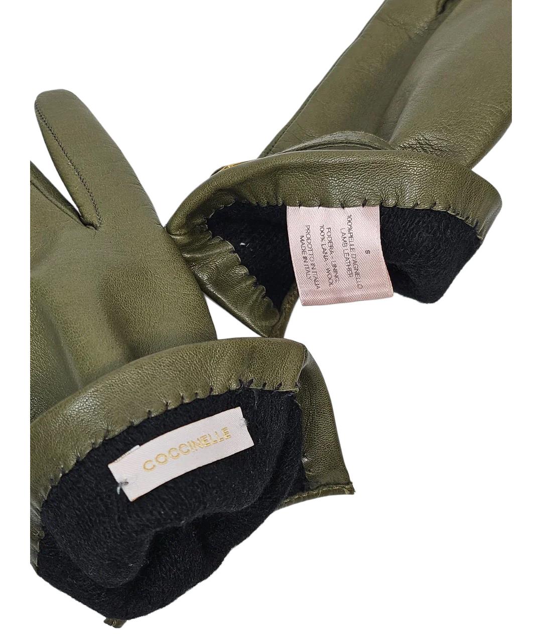 COCCINELLE Зеленые кожаные перчатки, фото 6