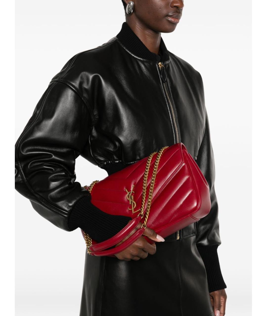SAINT LAURENT Красная кожаная сумка через плечо, фото 2