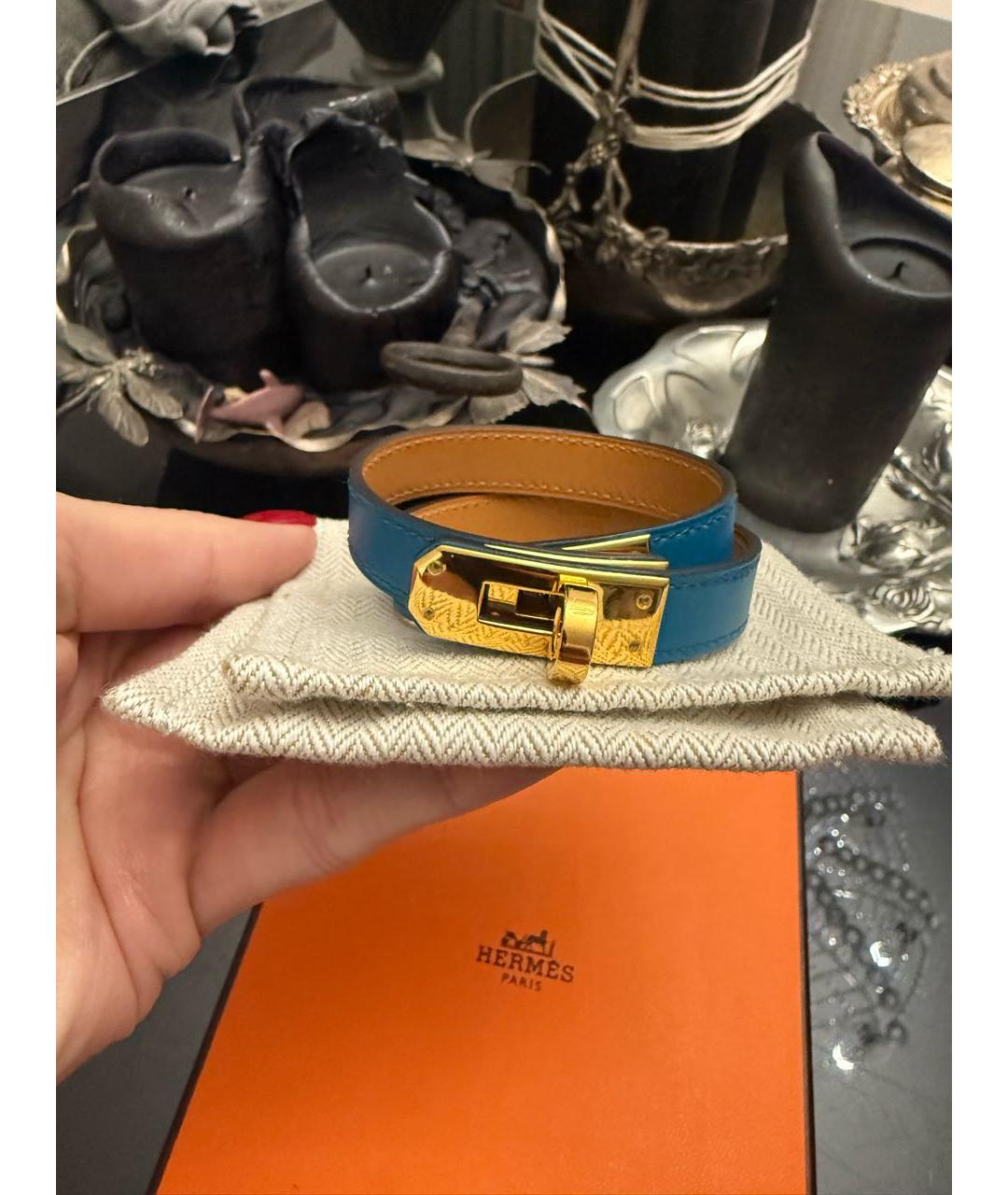 HERMES Голубой кожаный браслет, фото 8