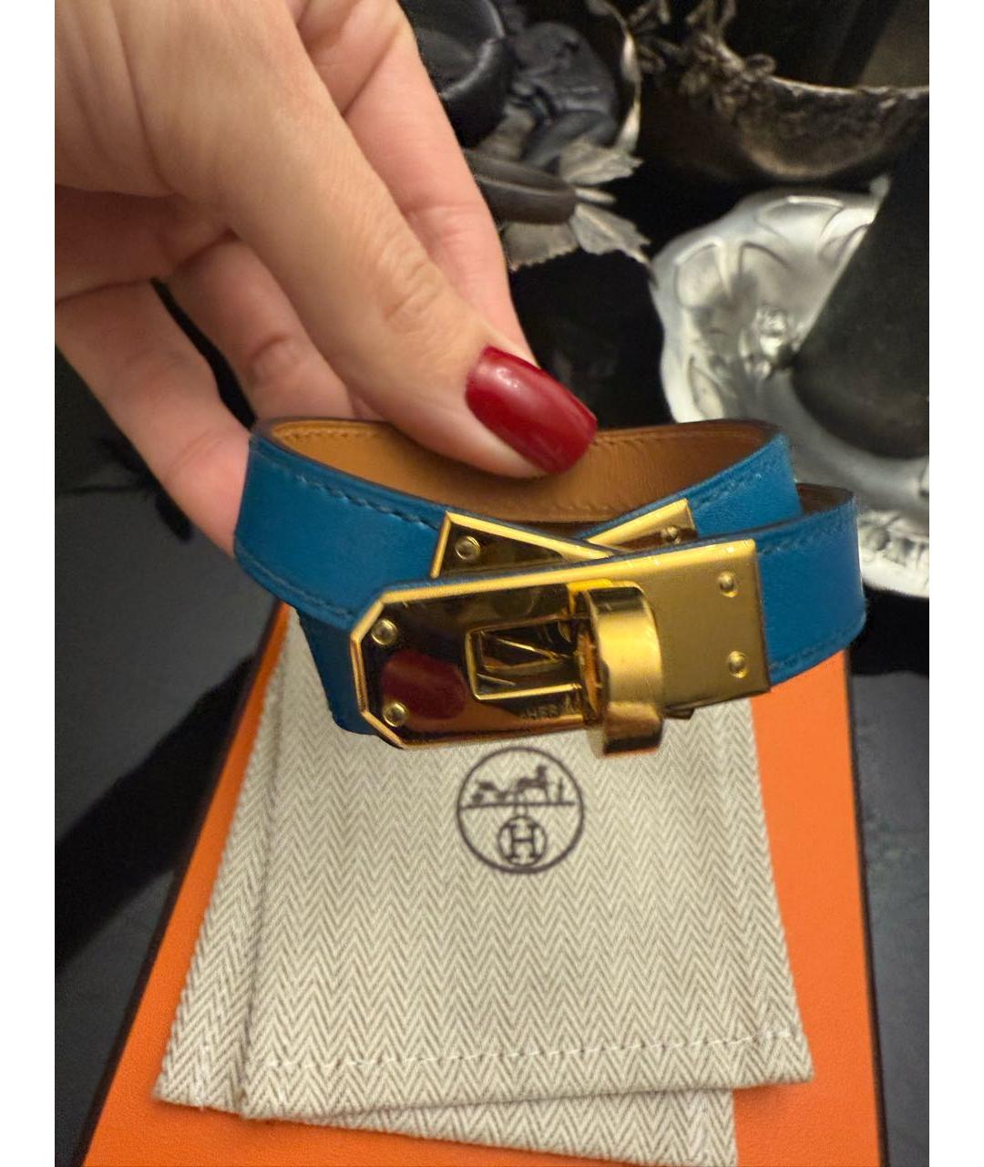 HERMES Голубой кожаный браслет, фото 2