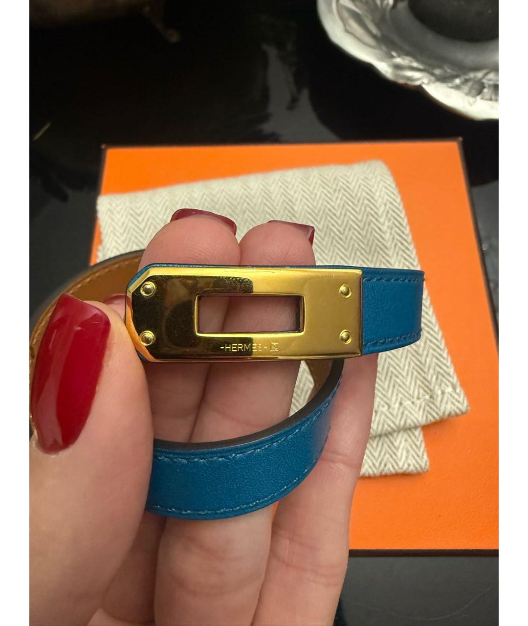 HERMES Голубой кожаный браслет, фото 4