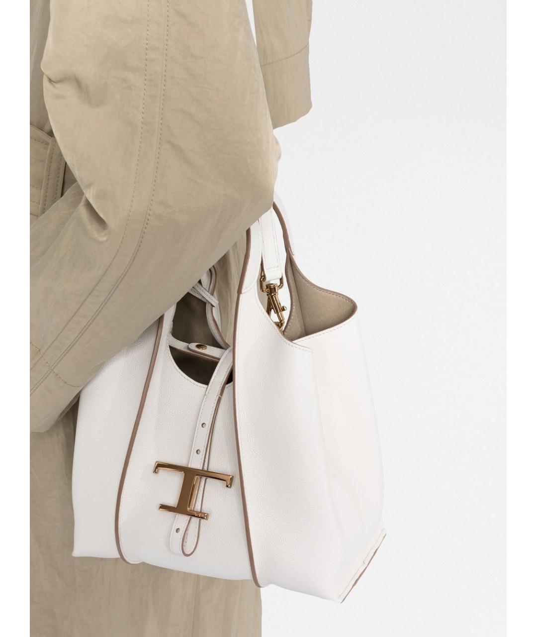 TOD'S Белая кожаная сумка тоут, фото 3