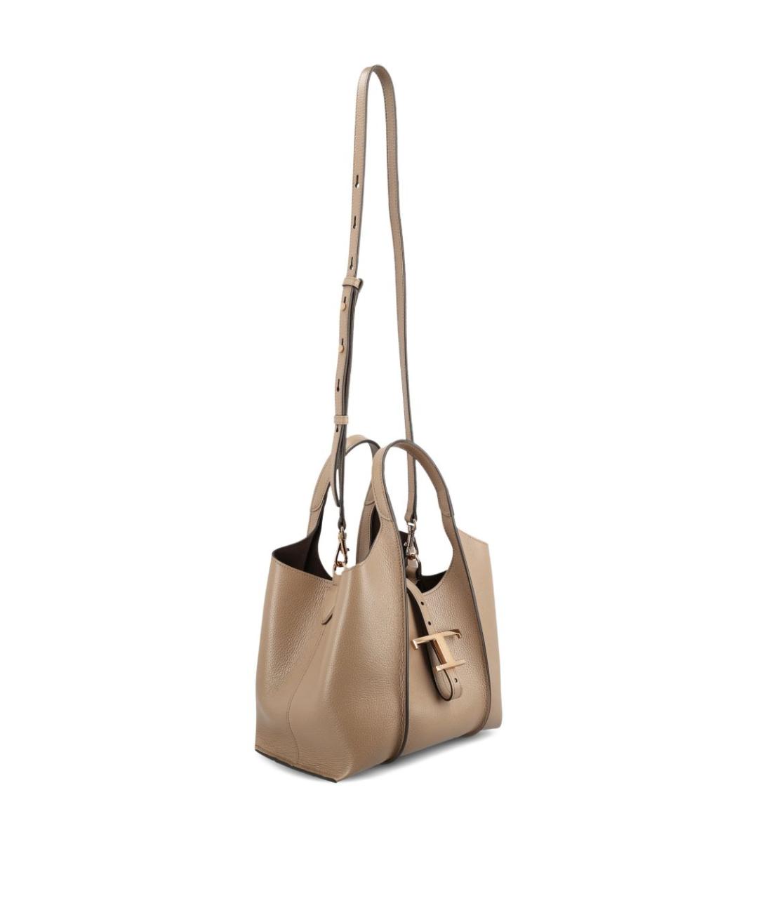 TOD'S Бежевая кожаная сумка тоут, фото 3