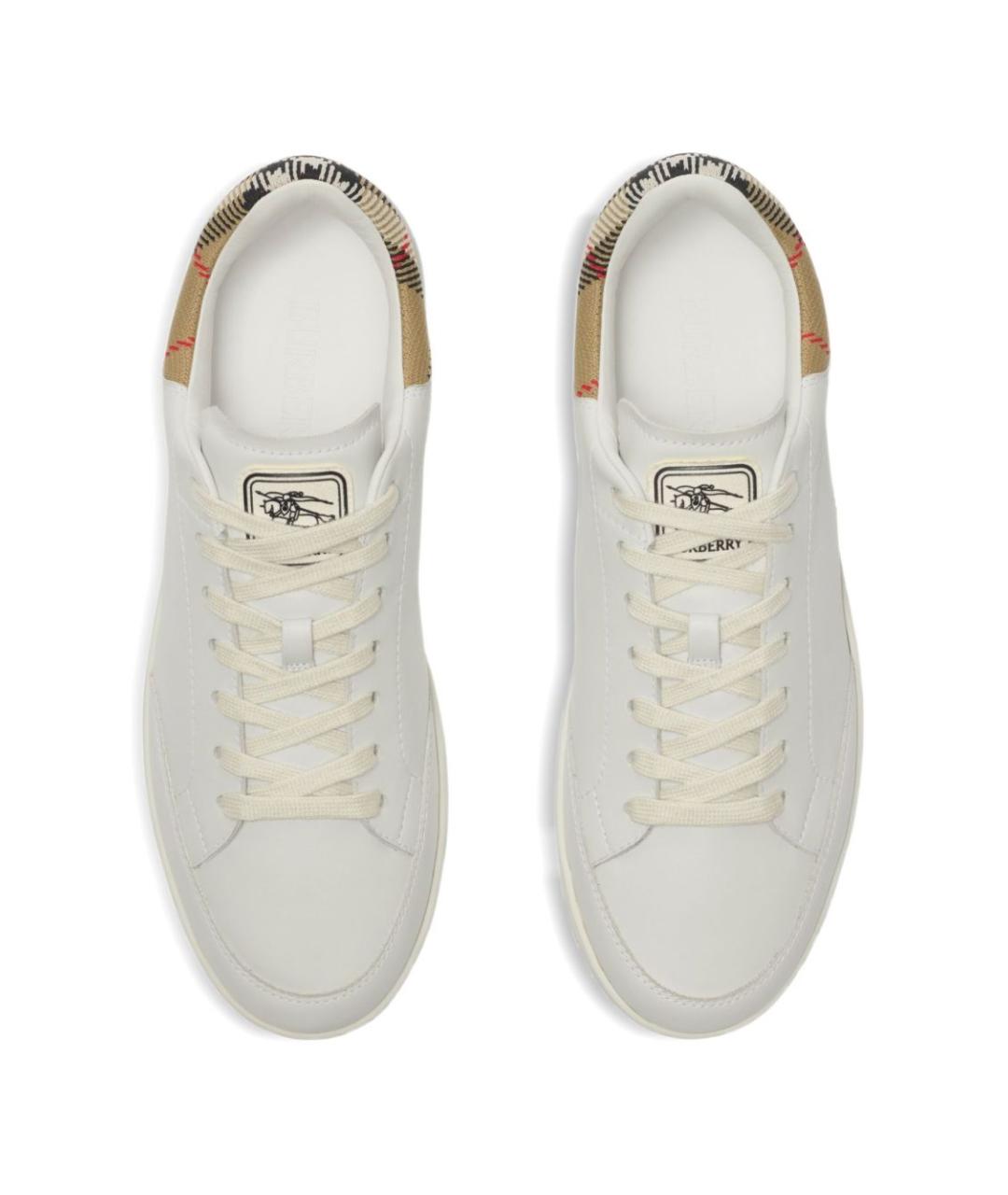 BURBERRY Белые кожаные низкие кроссовки / кеды, фото 4