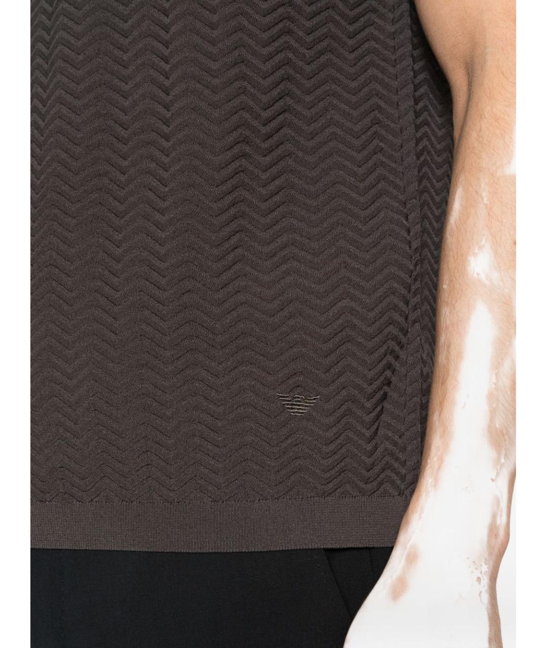 EMPORIO ARMANI Коричневая хлопковая футболка, фото 3
