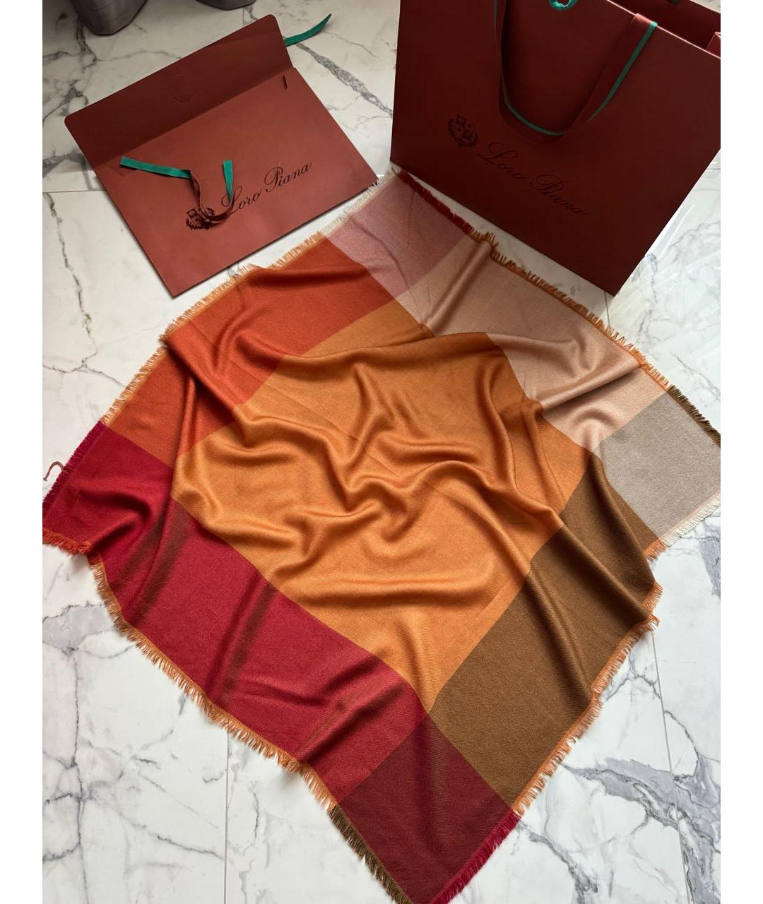 LORO PIANA Оранжевый кашемировый платок, фото 5