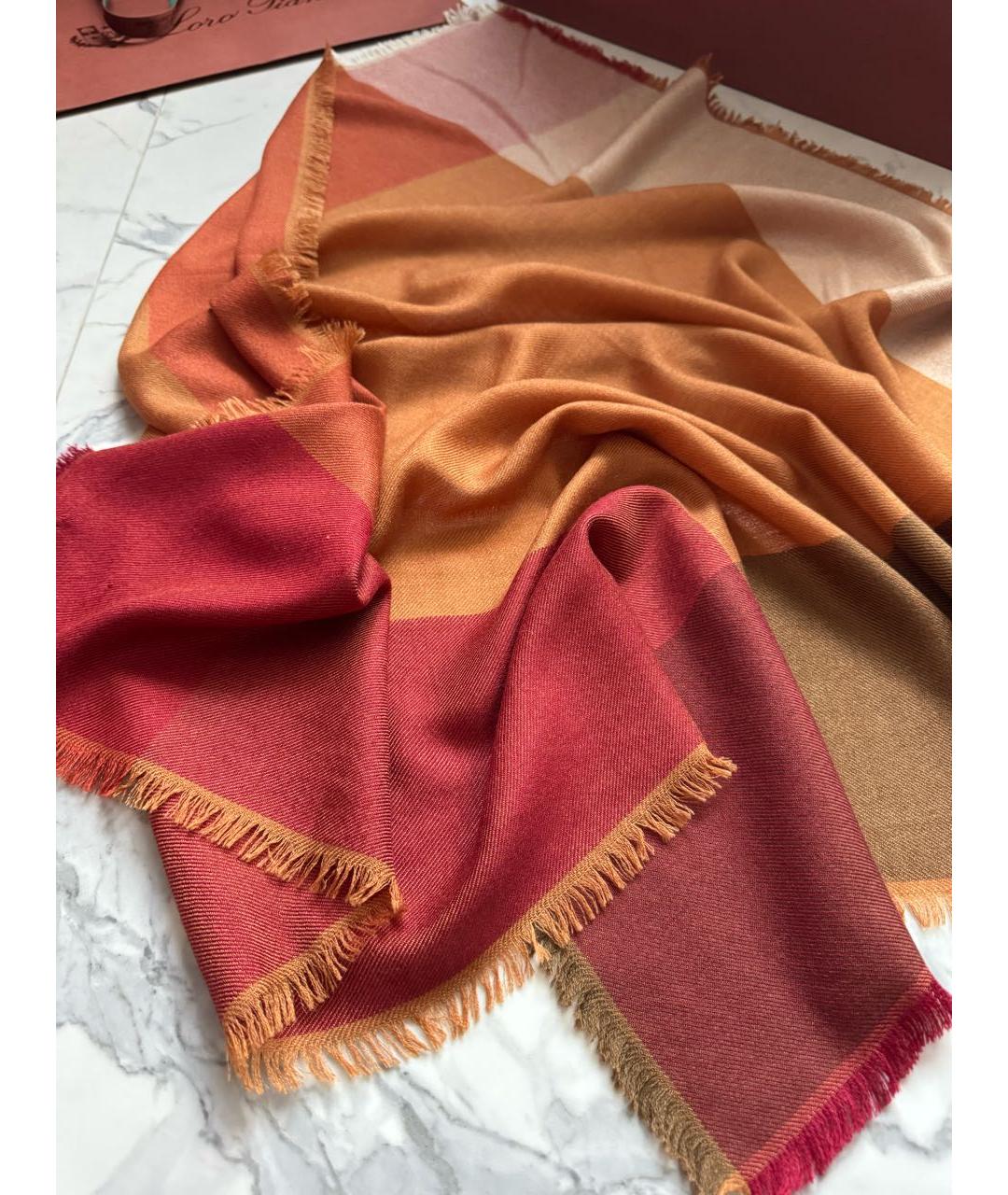 LORO PIANA Оранжевый кашемировый платок, фото 3