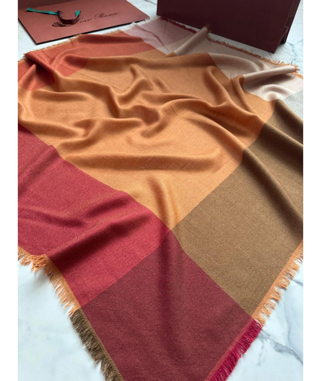 LORO PIANA Оранжевый кашемировый платок, фото 2