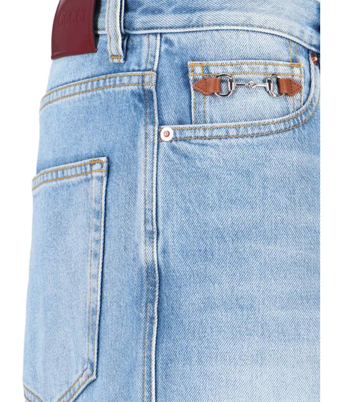 GUCCI Голубые хлопковые прямые джинсы, фото 4
