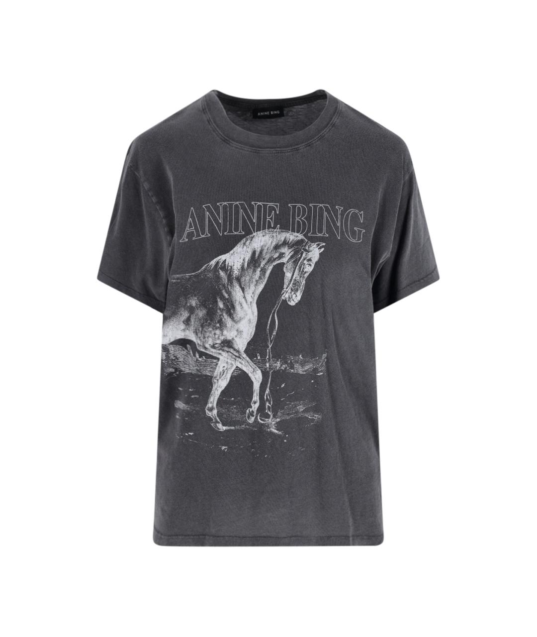 ANINE BING Серая хлопковая футболка, фото 1