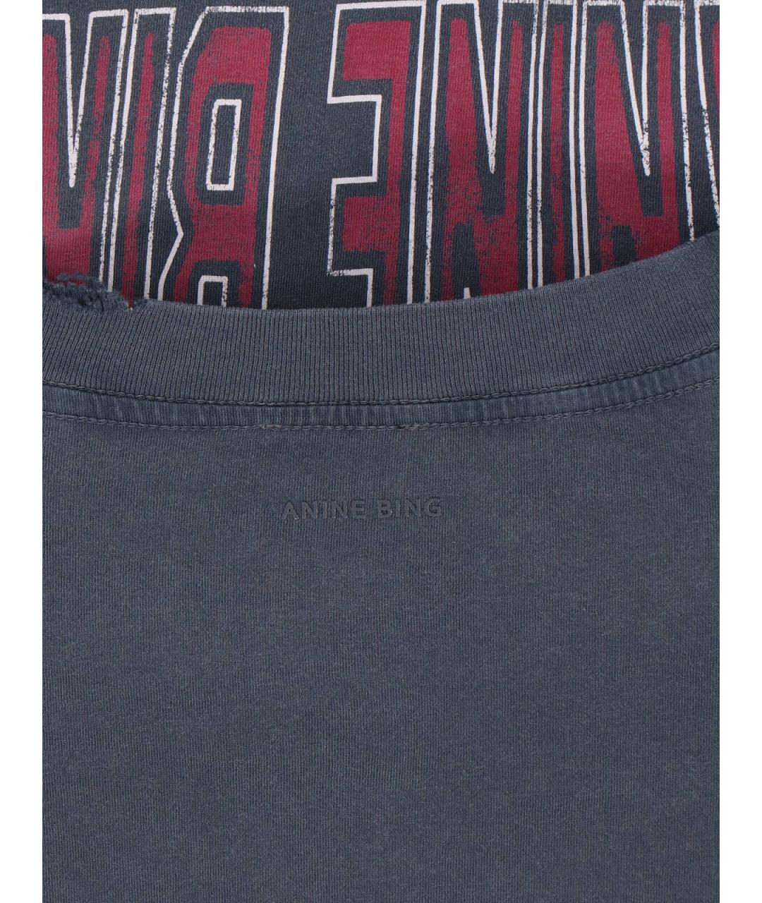 ANINE BING Серая хлопковая футболка, фото 3