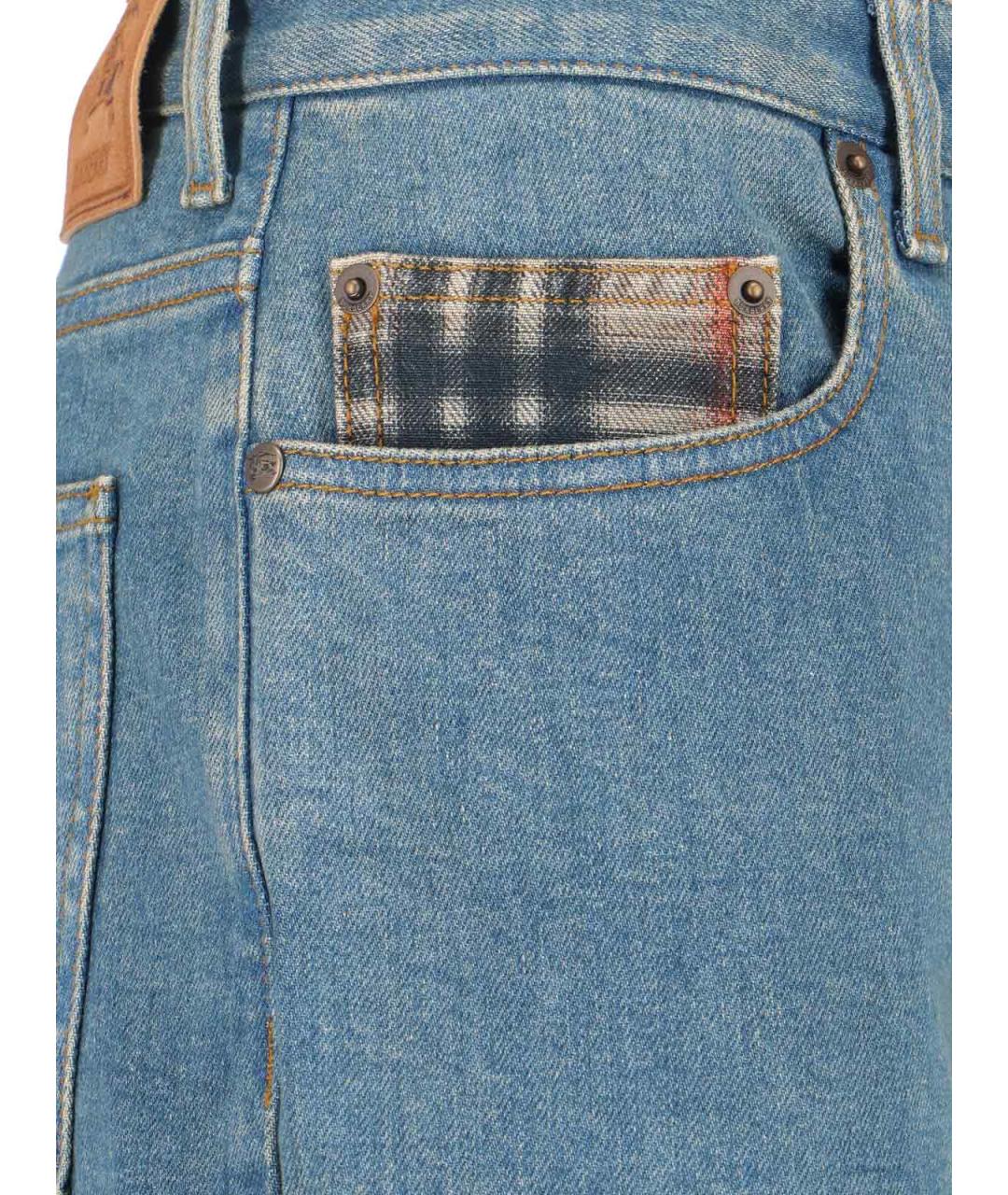 BURBERRY Голубые хлопковые прямые джинсы, фото 4