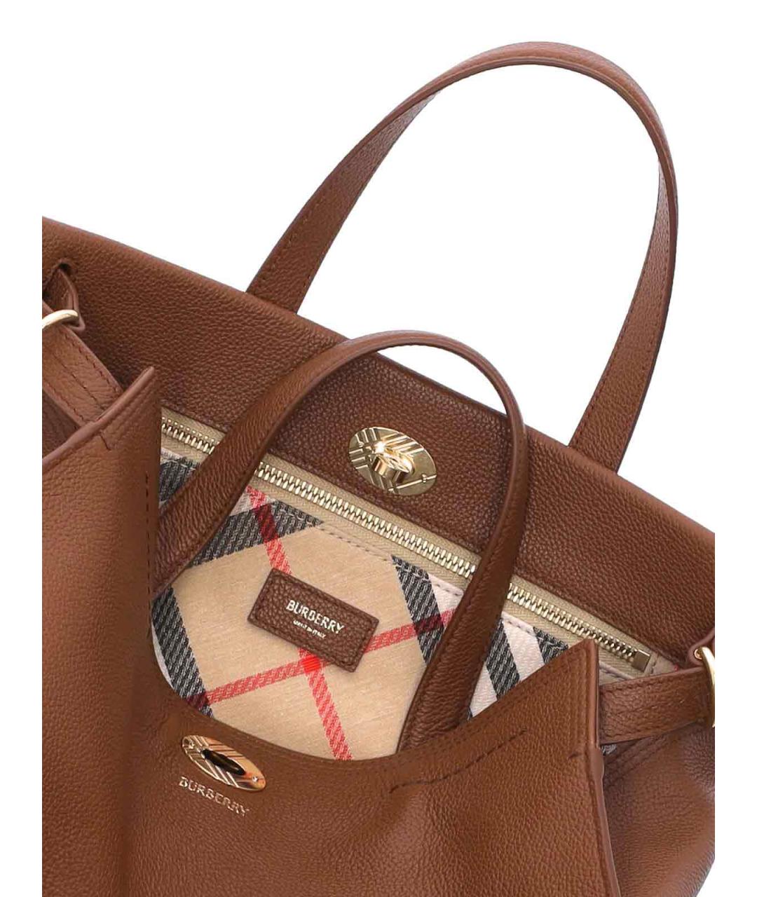 BURBERRY Коричневая кожаная сумка тоут, фото 4
