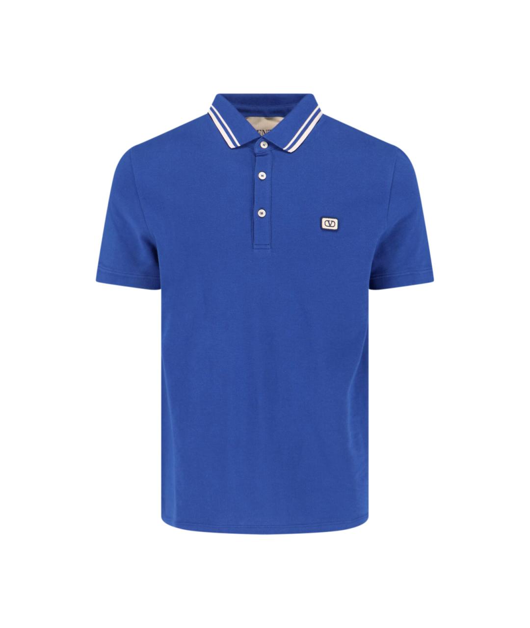 VALENTINO Синее хлопковое поло с коротким рукавом, фото 1