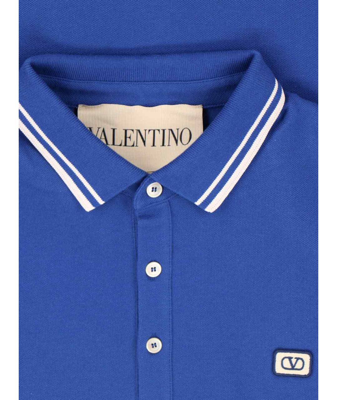 VALENTINO Синее хлопковое поло с коротким рукавом, фото 3