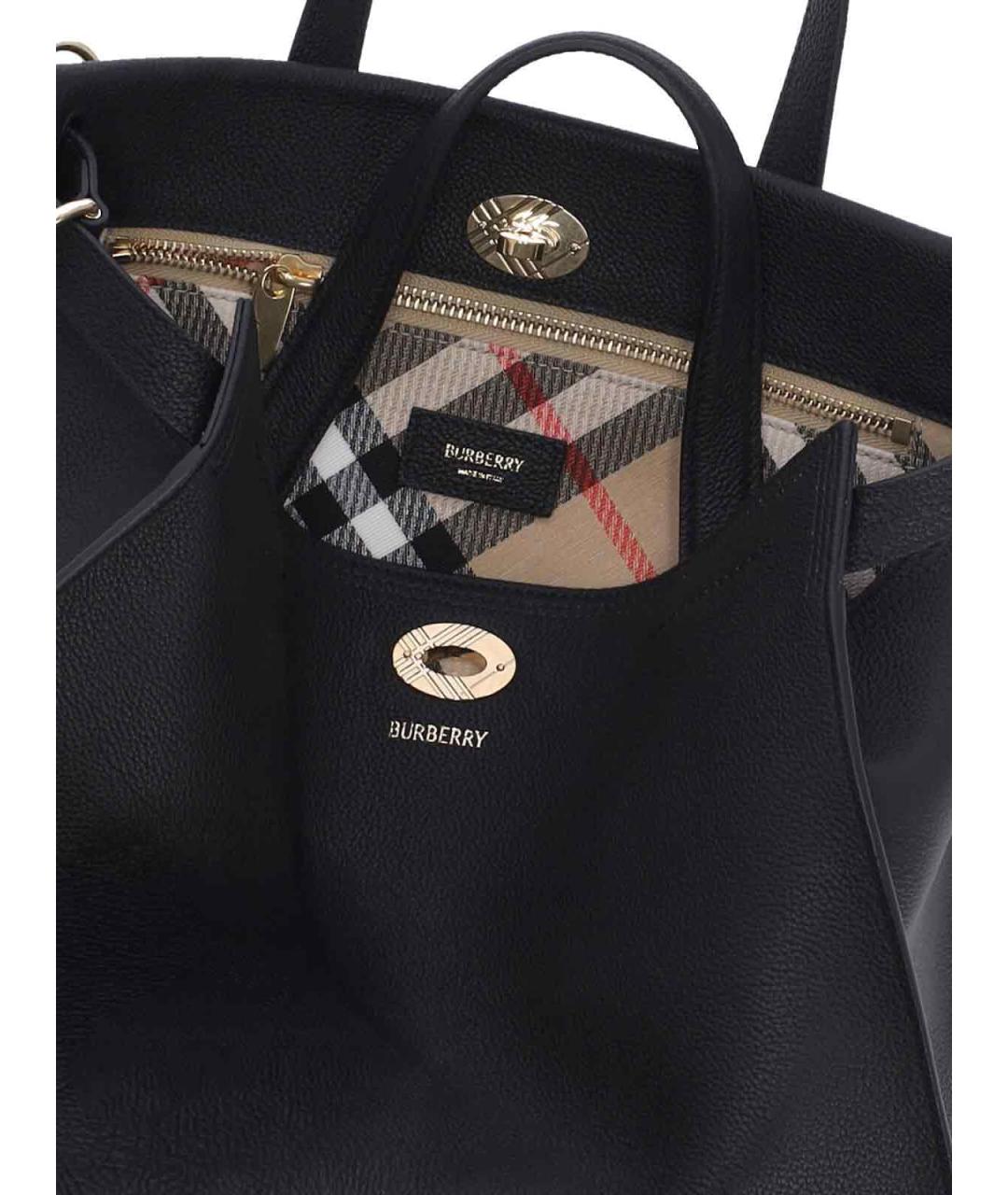 BURBERRY Черная кожаная сумка тоут, фото 4