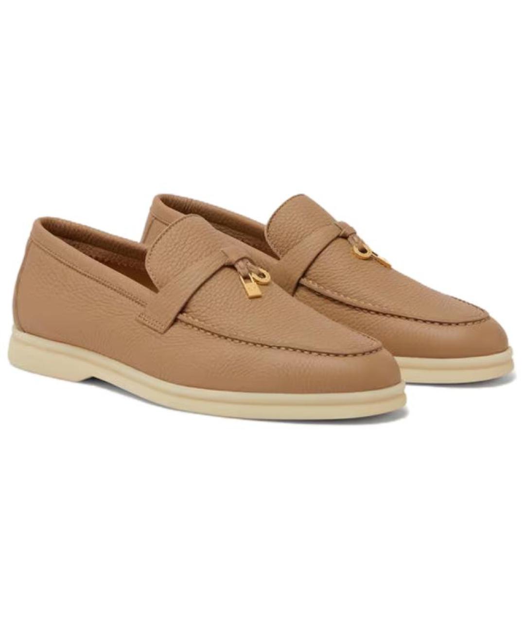 LORO PIANA Бежевые кожаные лоферы, фото 3