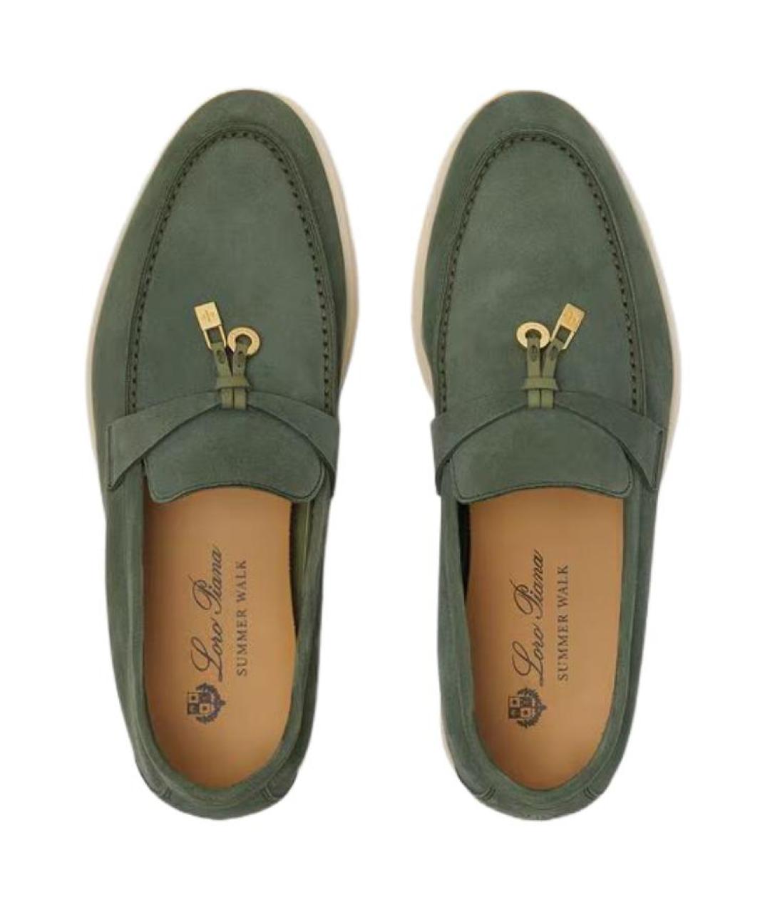 LORO PIANA Зеленые замшевые лоферы, фото 5