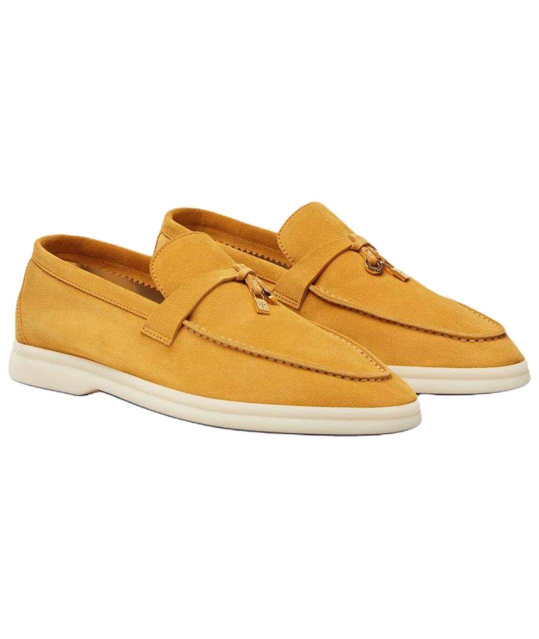 LORO PIANA Желтые замшевые лоферы, фото 3