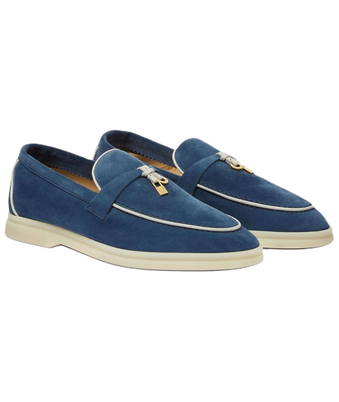 LORO PIANA Синие замшевые лоферы, фото 2