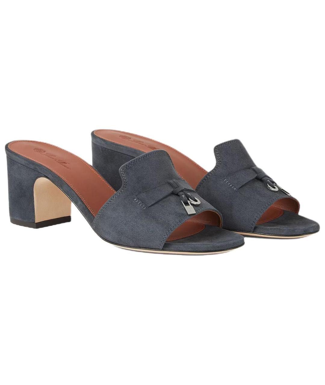 LORO PIANA Темно-синие замшевые сандалии, фото 3