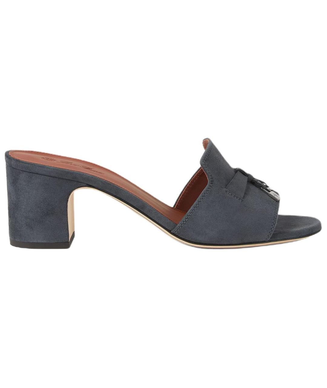 LORO PIANA Темно-синие замшевые сандалии, фото 1