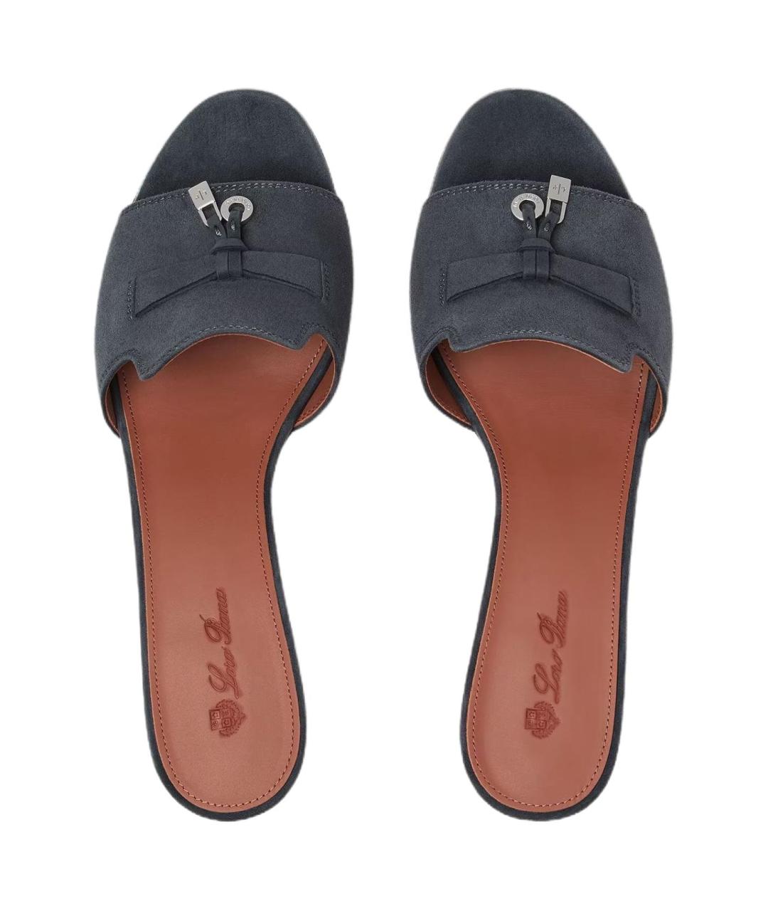 LORO PIANA Темно-синие замшевые сандалии, фото 5