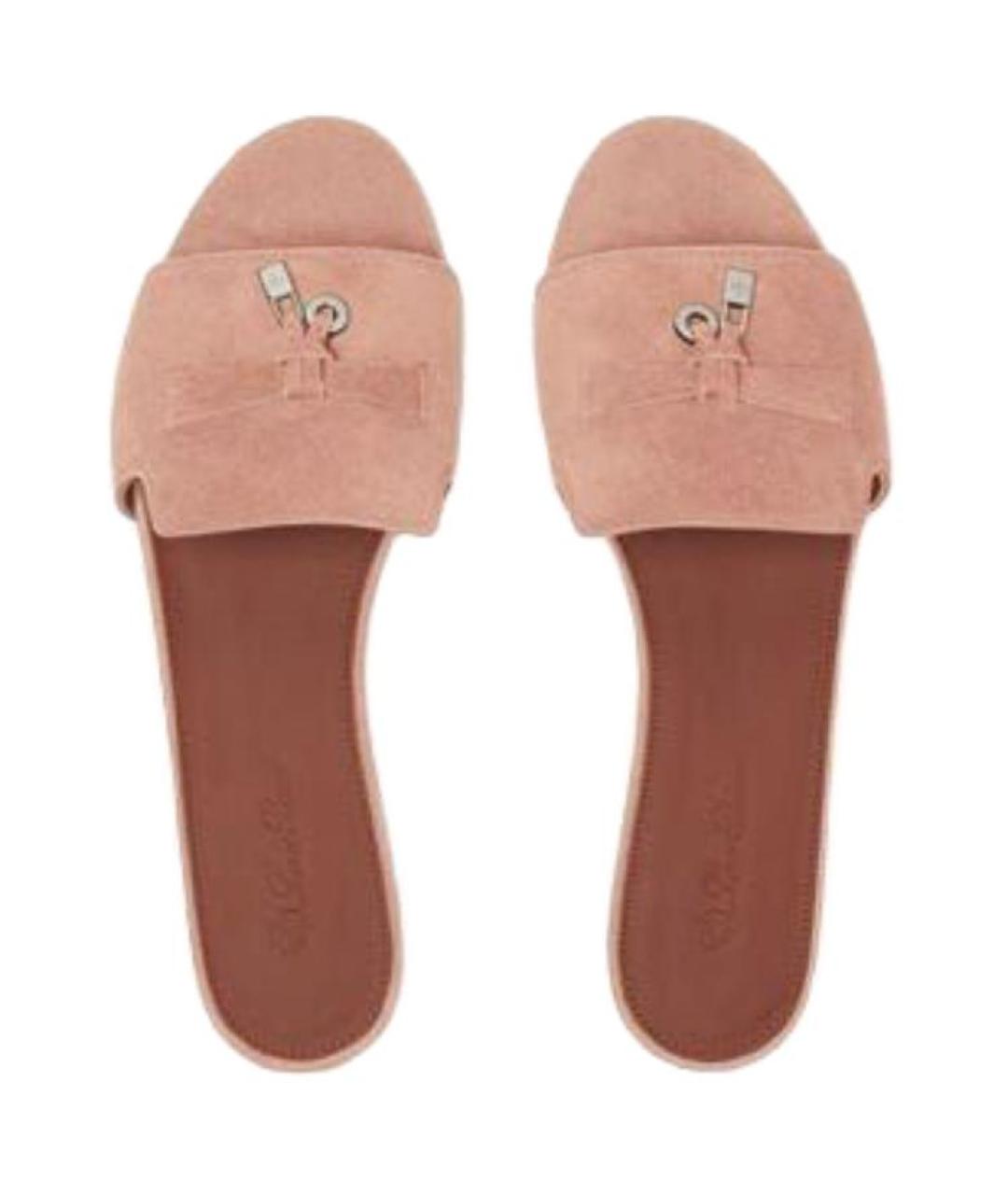 LORO PIANA Розовые замшевые шлепанцы, фото 5