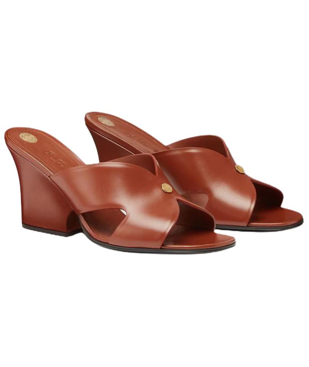 LORO PIANA Коричневые кожаные мюли, фото 3