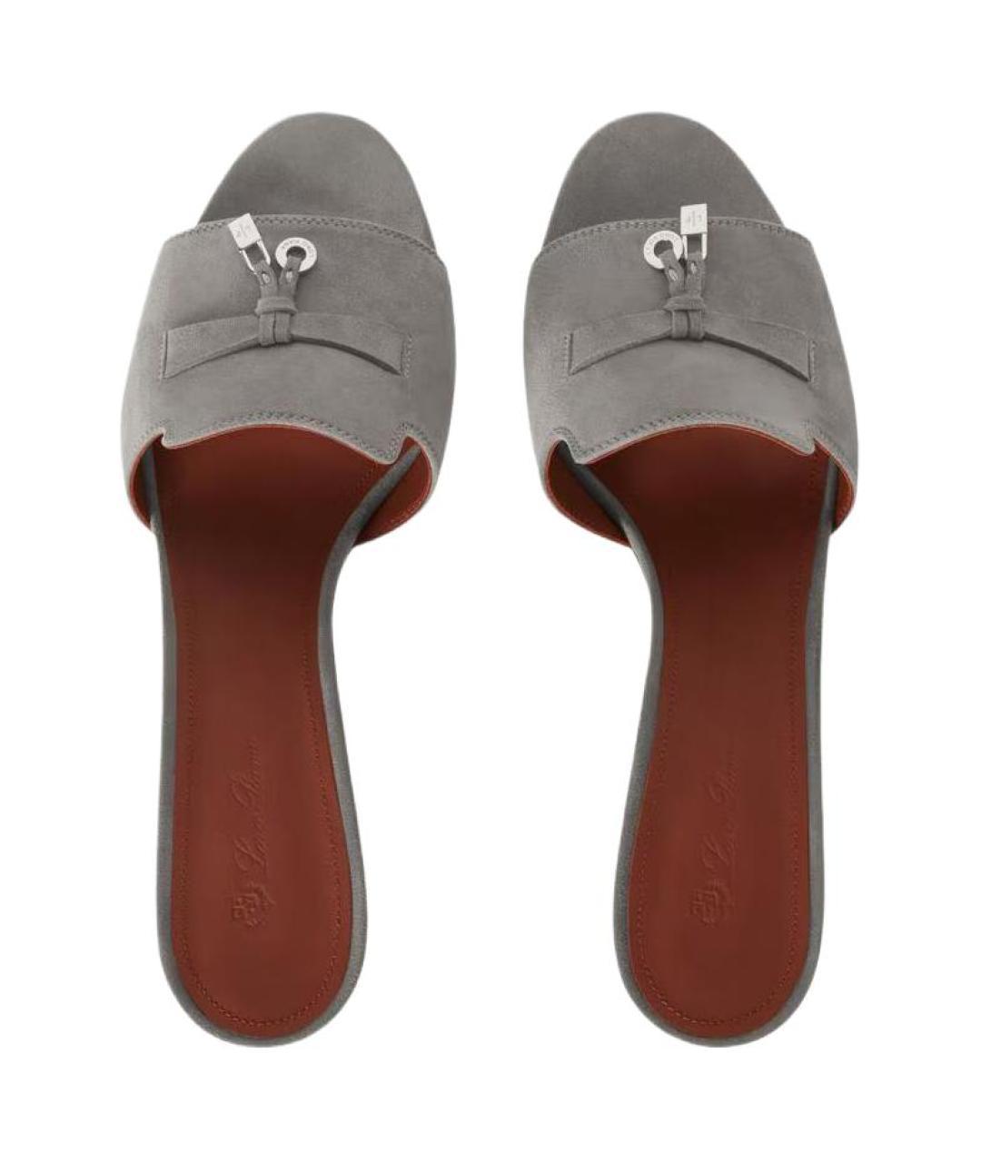 LORO PIANA Серые замшевые мюли, фото 5