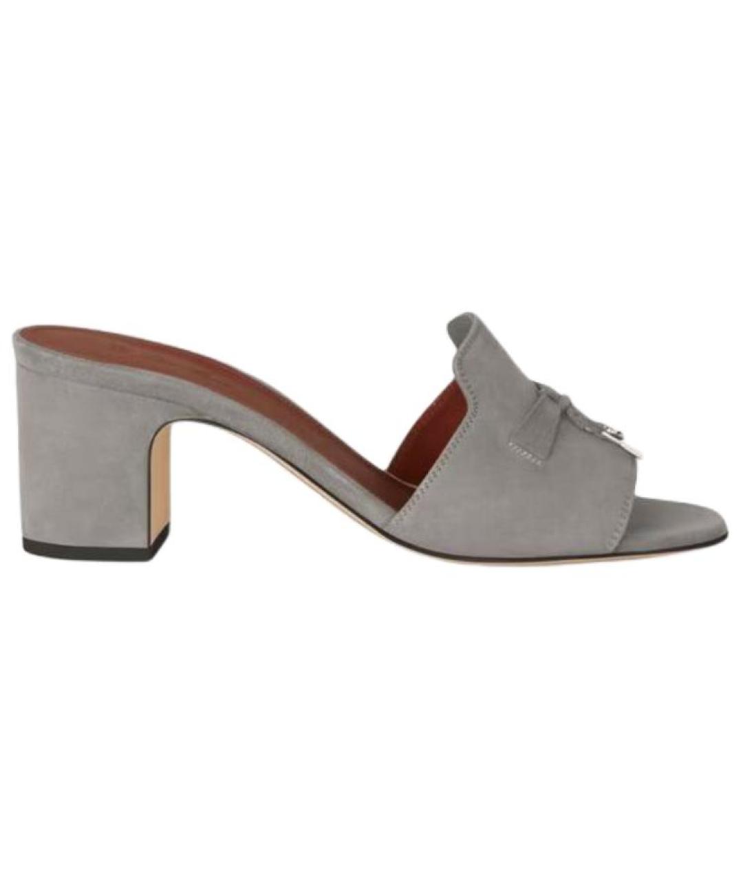 LORO PIANA Серые замшевые мюли, фото 1