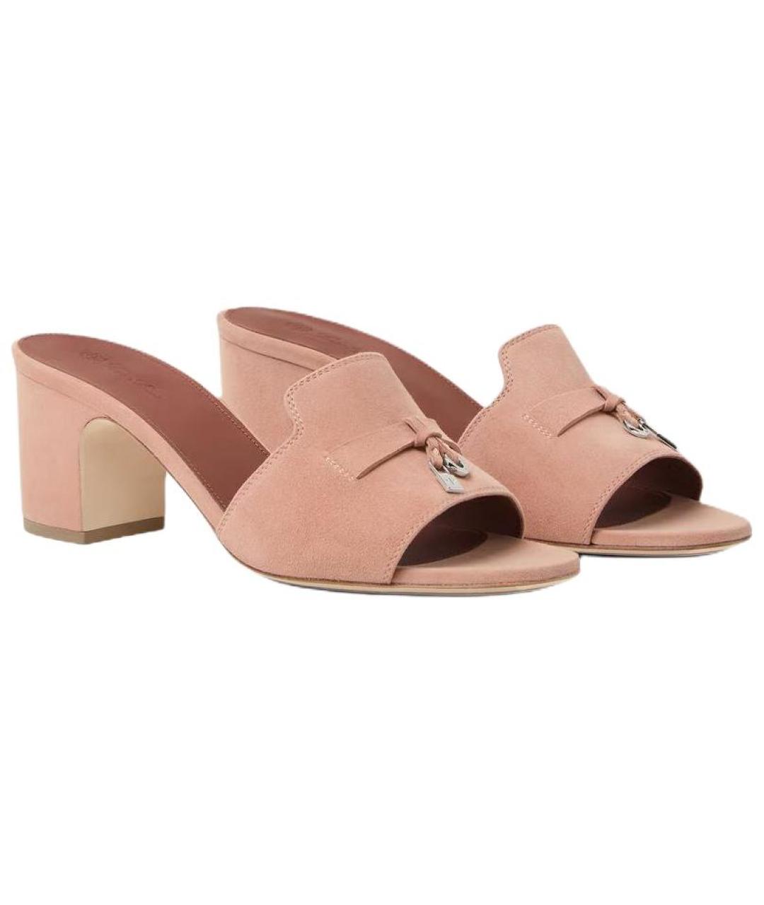 LORO PIANA Розовые замшевые мюли, фото 3