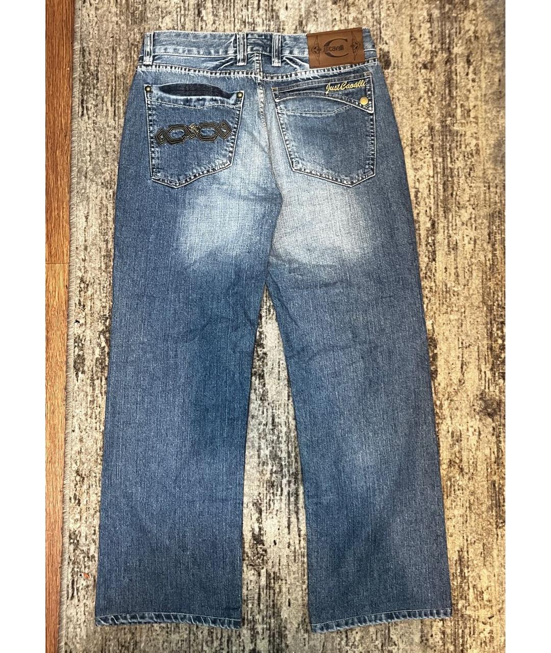 JUST CAVALLI Голубые хлопковые прямые джинсы, фото 4