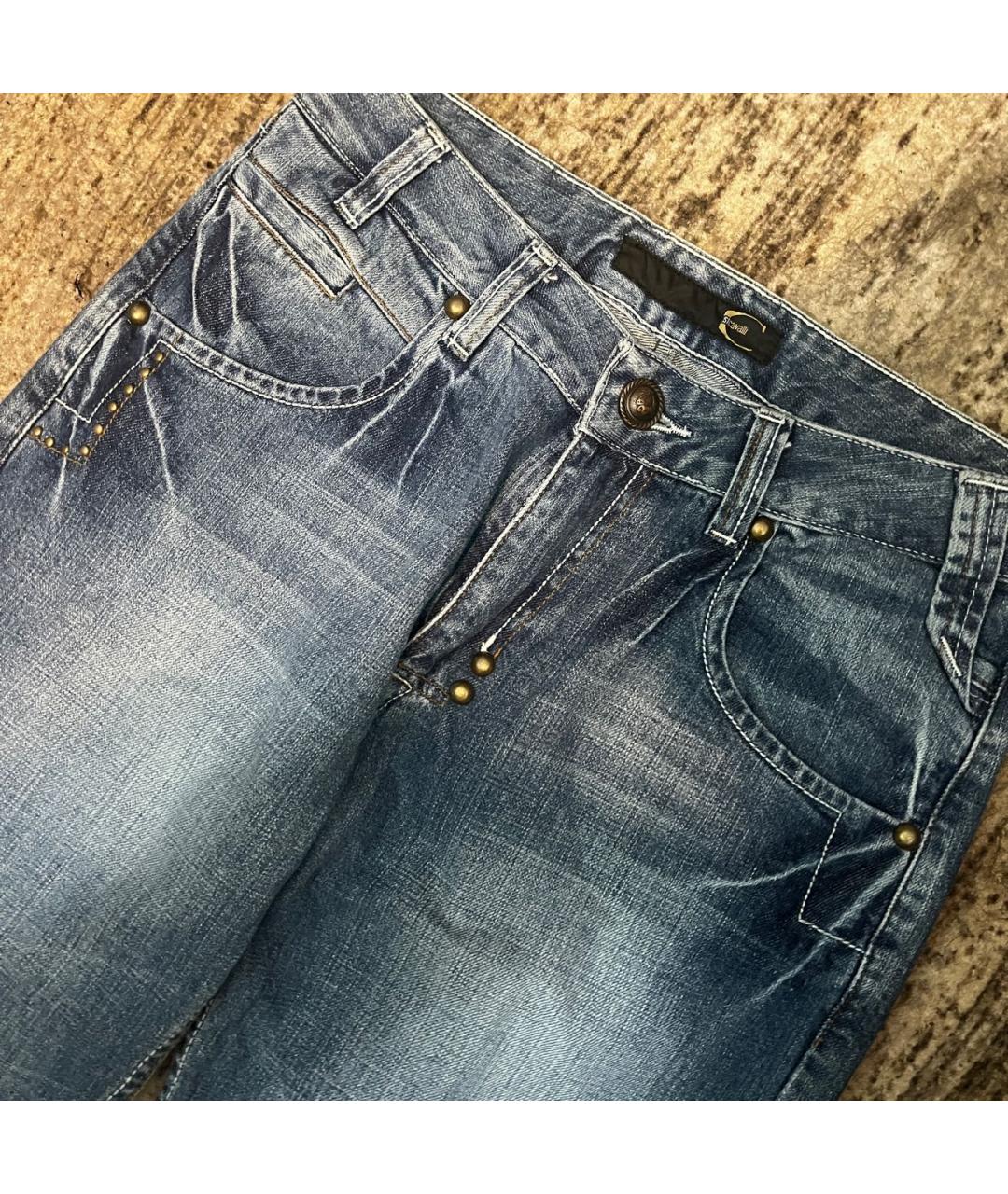 JUST CAVALLI Голубые хлопковые прямые джинсы, фото 2