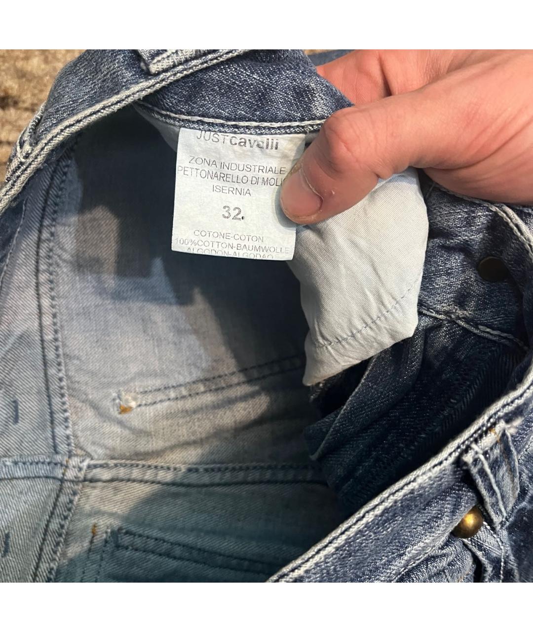 JUST CAVALLI Голубые хлопковые прямые джинсы, фото 3