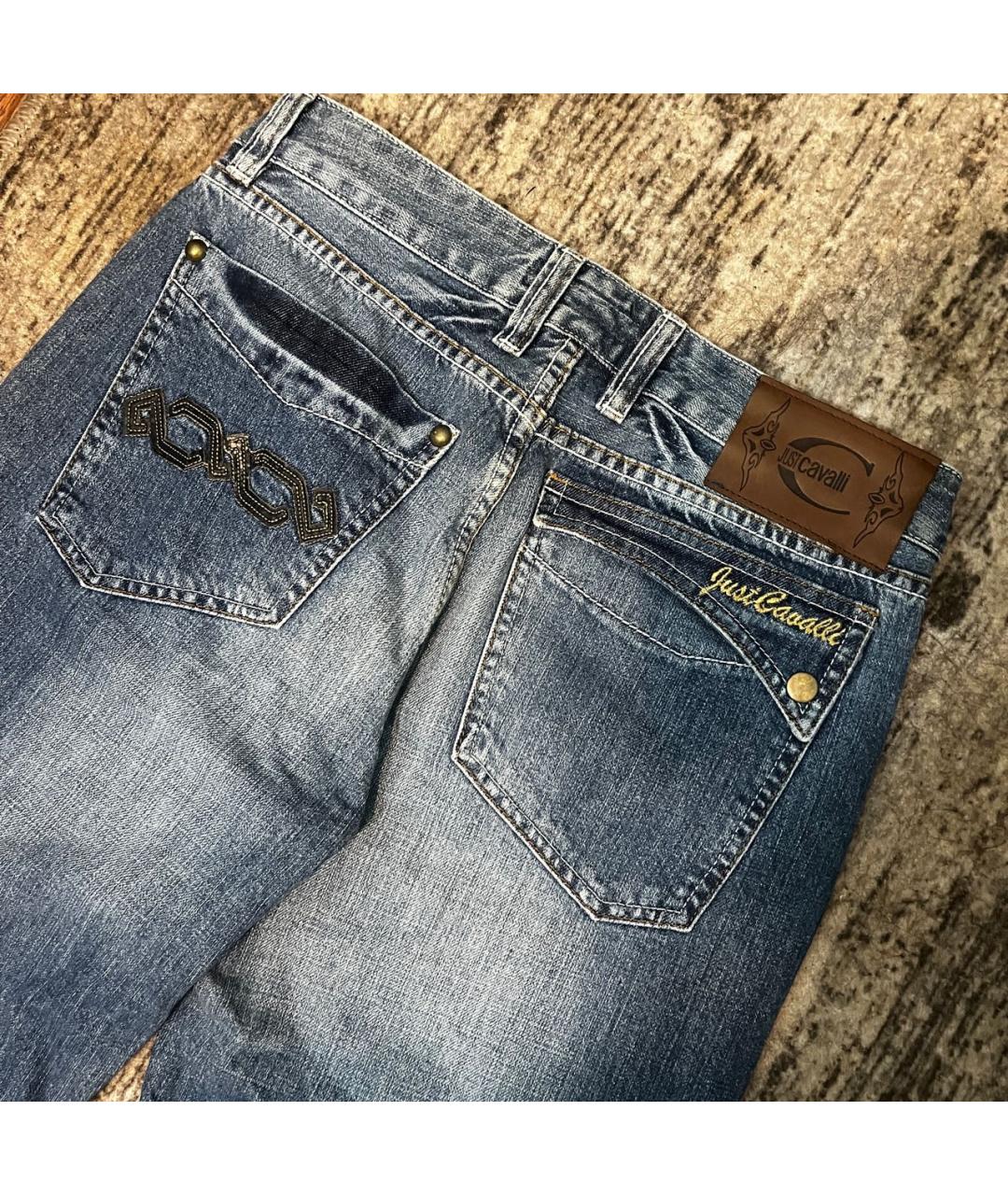 JUST CAVALLI Голубые хлопковые прямые джинсы, фото 5